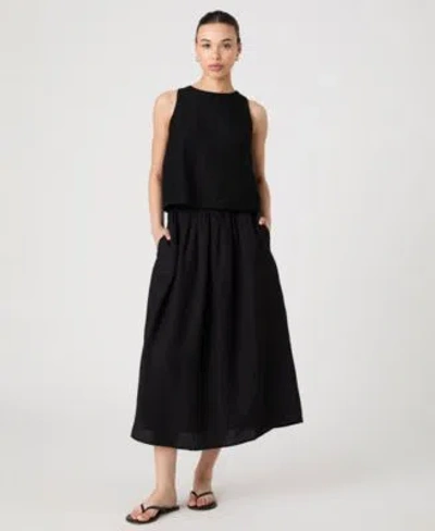French Connection Womens Birdie Crewneck Sleeveless Top Linen Blend Midi Skirt In Black