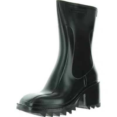 French Connection Womens Block Heel Man Made Rain Boots In Black