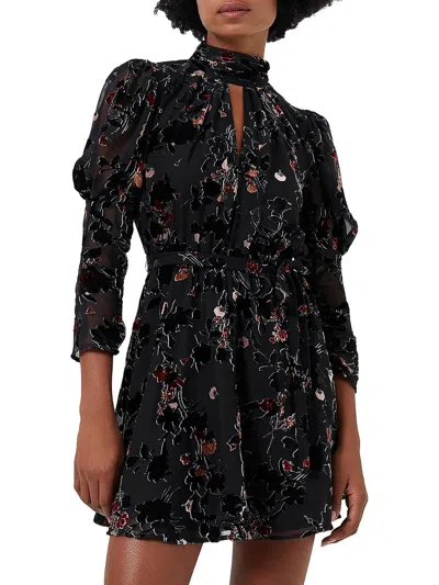 French Connection Womens Burnout Floral Print Mini Dress In Black