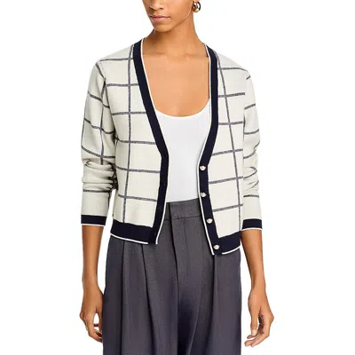 French Connection Womens Check Print Button Front Cardigan Sweater In Cream
