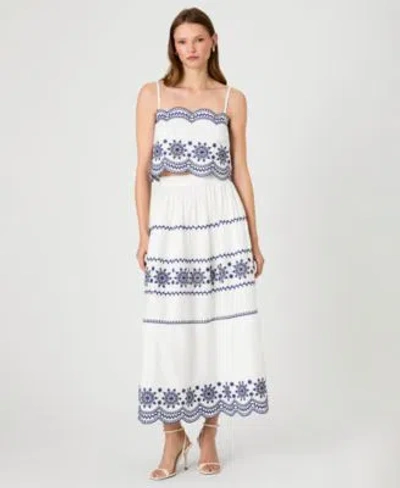 French Connection Womens Embroidered Strappy Top Embroidered Midi Skirt In White