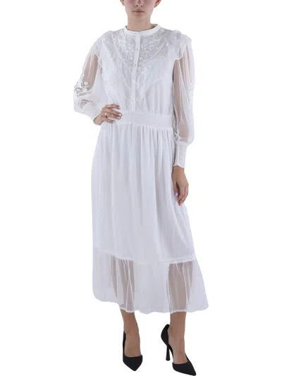 French Connection Womens Embroidered Tea Length Midi Dress In White