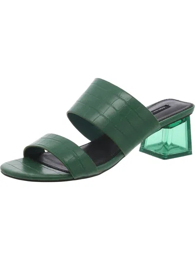 French Connection Womens Faux Leather Embossed Block Heel In Green