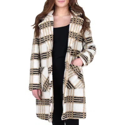 French Connection Womens Faux Shearling Plaid Midi Coat In Neutral