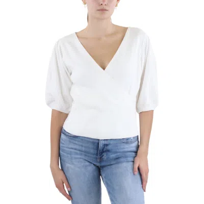 French Connection Womens Fitted Ribbed Knit Wrap Top In White