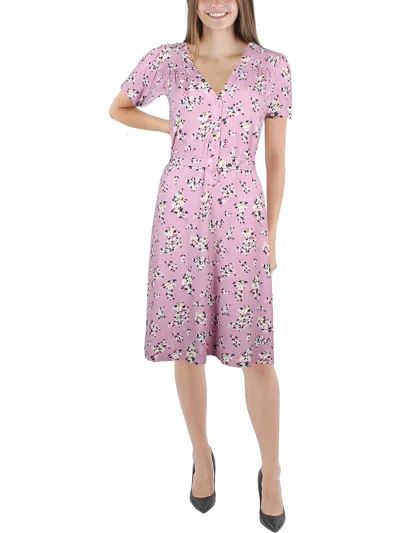 French Connection Womens Floral Print Knee-length Shirtdress In Pink