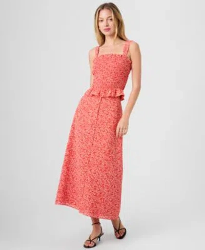 French Connection Womens Floral Print Smocked Top Midi Skirt In Pink