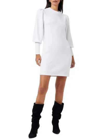 French Connection Womens Knit Ribbed Trim Pullover Sweater In White