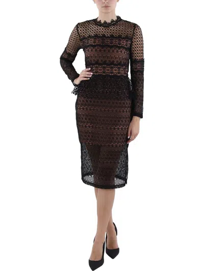 French Connection Womens Lace Overlay Knee Length Midi Dress In Black