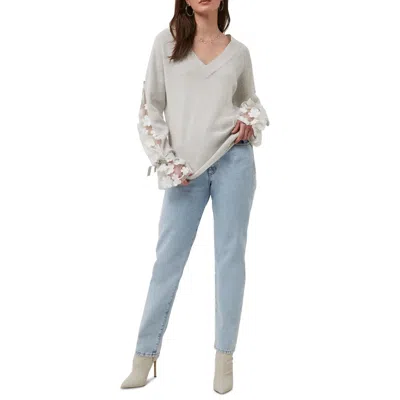 French Connection Womens Lace Trim Long Sleeves Pullover Sweater In Multi