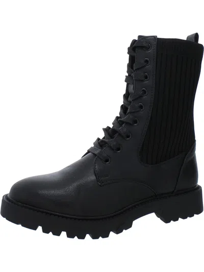 French Connection Womens Leather Knit Combat & Lace-up Boots In Black