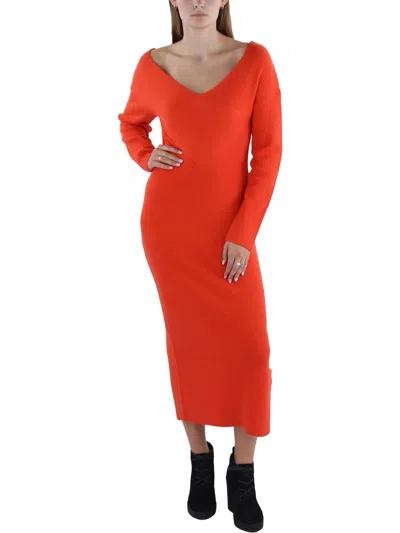 French Connection Womens Ribbed Tea Length Sweaterdress In Red