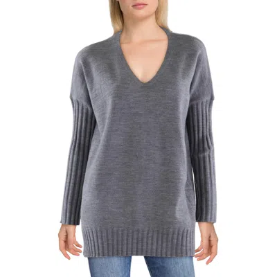 French Connection Womens Ribbed Trim Knit V-neck Sweater In Gray