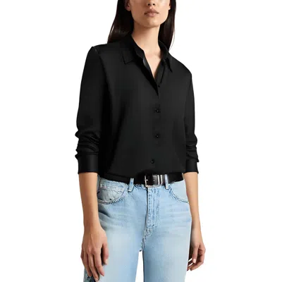 French Connection Womens Satin Long Sleeve Button-down Top In Black