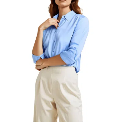 French Connection Womens Satin Long Sleeve Button-down Top In Blue
