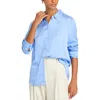 French Connection Womens Satin Long Sleeve Button-down Top In Blue