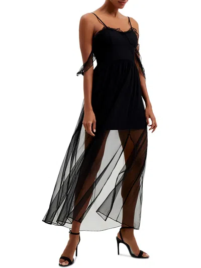 French Connection Womens Sheer Tea Length Maxi Dress In Black