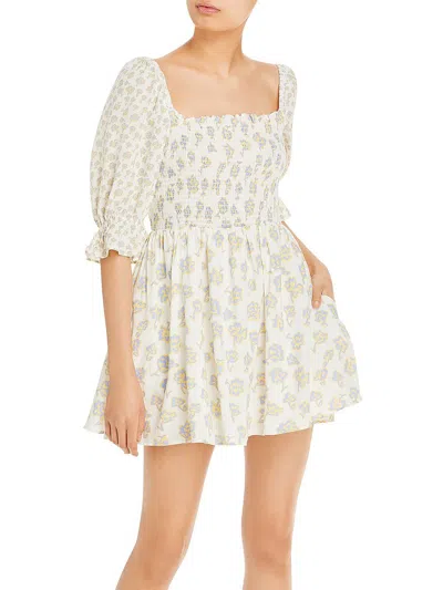 French Connection Womens Smocked Short Mini Dress In White