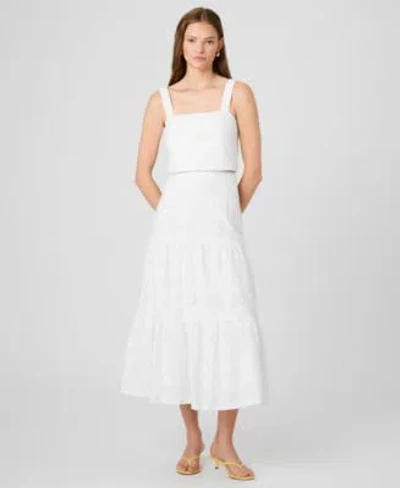 French Connection Womens Square Neck Floral Eyelet Crop Top Tiered Skirt In White