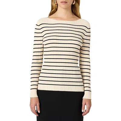 French Connection Womens Striped Knit Pullover Sweater In Cream