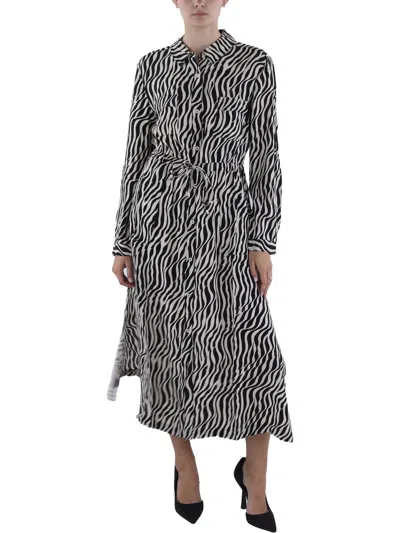 French Connection Womens Tea Length Animal Print Shirtdress In White