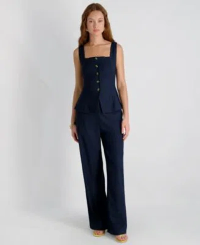 French Connection Womens Twill Square Neck Button Down Top High Rise Relaxed Ankle Pant In Blue