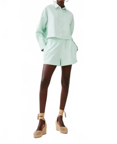 French Connection Woven Pull-on Shirting Shorts In Subtle Green In Blue