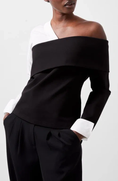 French Connection Xia Mixed Media One-shoulder Top In Black