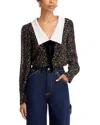 French Connection Yasmin Floral Collared Long Sleeve Top In Black