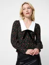 French Connection Yasmin Floral Collared Long Sleeve Top In Black