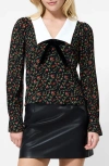 French Connection Yasmin Floral Collared Long Sleeve Top In Black