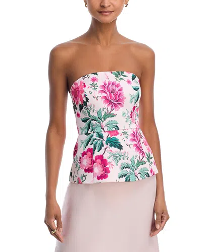 French Connection York Satin Floral Strapless Peplum Top In Multi