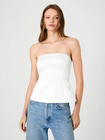 French Connection York Satin Strapless Peplum Top In White