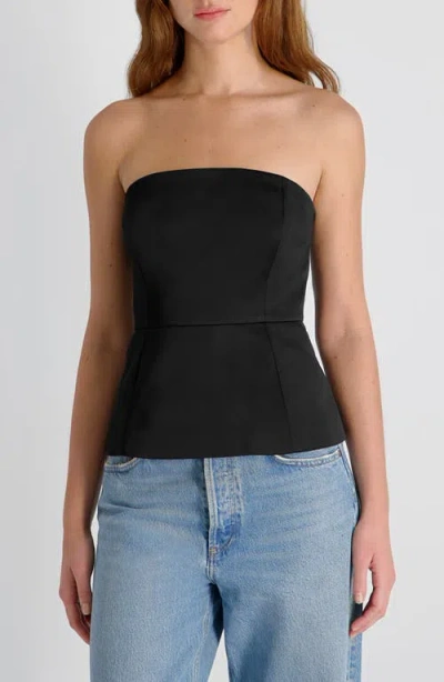 French Connection York Satin Strapless Peplum Top In Black