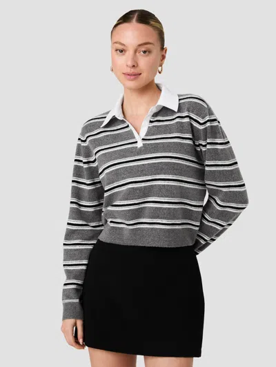 French Connection Yulia Knit Campus Stripe Contrast Collar Pullover Sweater In Light Vintage Wash