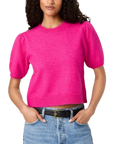 French Connection Yulia Knit Puff Sleeve Top In Cherry Rose
