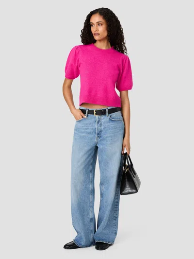 French Connection Yulia Knit Puff Sleeve Top In Cherry Rose