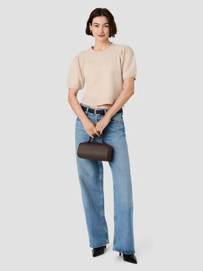 French Connection Yulia Knit Puff Sleeve Top In Oatmeal Melange
