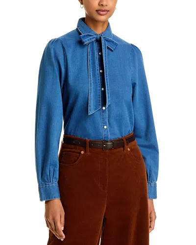 French Connection Zaves Cotton Chambray Shirt In Blue