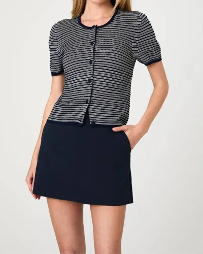 FRENCH CONNECTION ZIGZAG STRIPE KNIT CARDIGAN IN MIDNIGHT BLUE MULTI
