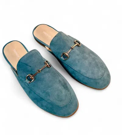 French Curve Women's Suede Mules In Teal In Blue
