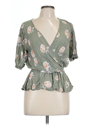 Pre-owned French Grey 3/4 Sleeve Blouse In Green