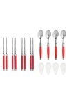 French Home 12-piece Laguiole Spoons, Chopsticks & Ceramic Rest Set In Red