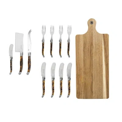 French Home 12-piece Laguiole Tortoise Shell Charcuterie Set With Wood Board In Multi