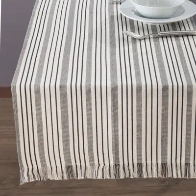 French Home 18”x 57” Black And Cream Multi-striped Table Runner In Black;cream