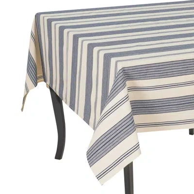 French Home 18”x 57” Blue And Cream Striped Table Runner In Blue;cream