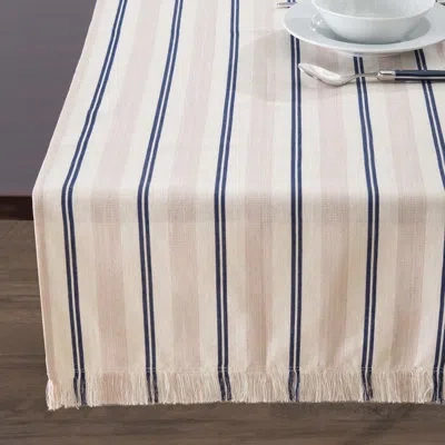 French Home 18”x 57” Cream, Blue, And Pink Striped Table Runner In Blue;pink;cream