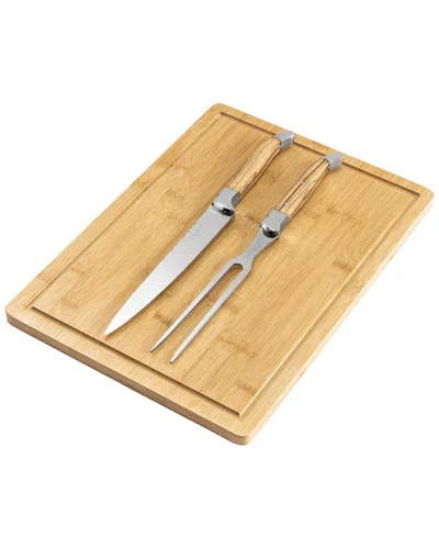 French Home 2pc Connoisseur Laguiole Carving Knife/fork/cutting Board In Brown