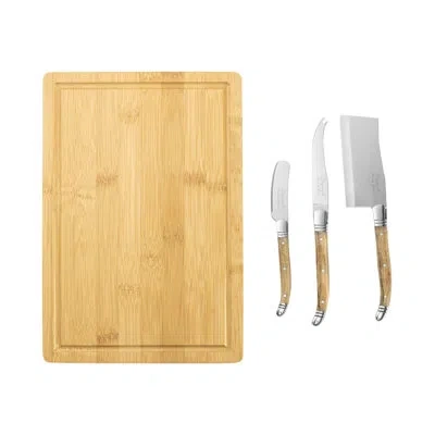 French Home 3 Piece Laguiole Connoisseur Olive Wood Cheese Knives And Bamboo Cheese Board In Copper