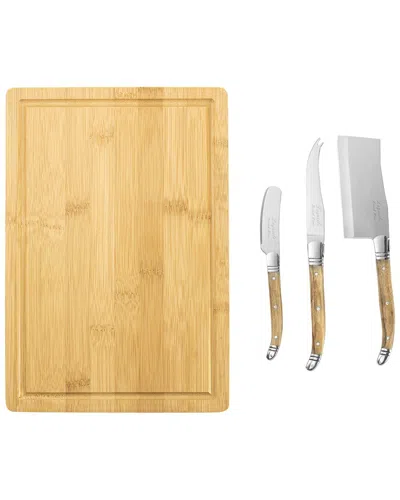 French Home 3pc Connoisseur Laguiole Cheese Knives & Cheese Board In Brown